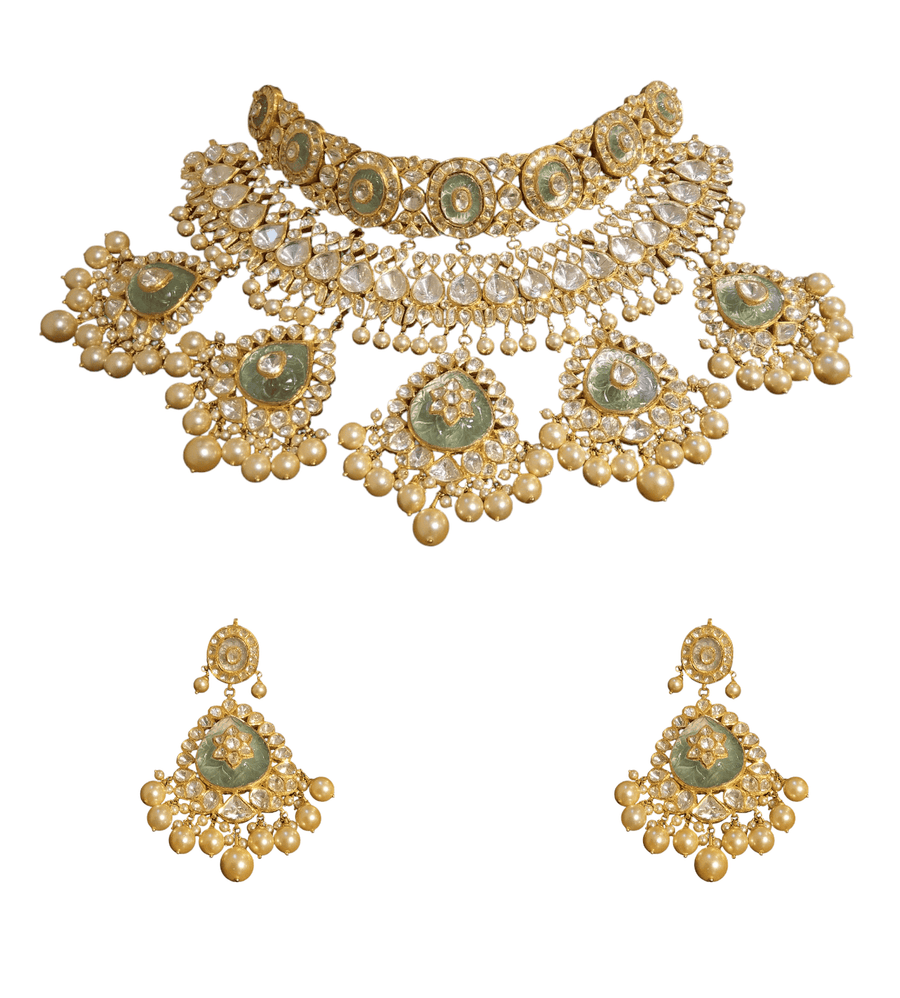 Kundan Jadau Bridal Set With Emerald And South Pearls