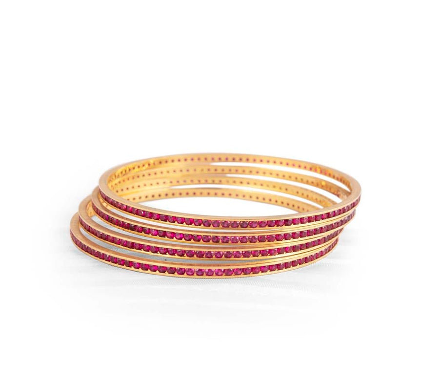 Stone Studded Gold Bangles In Ruby