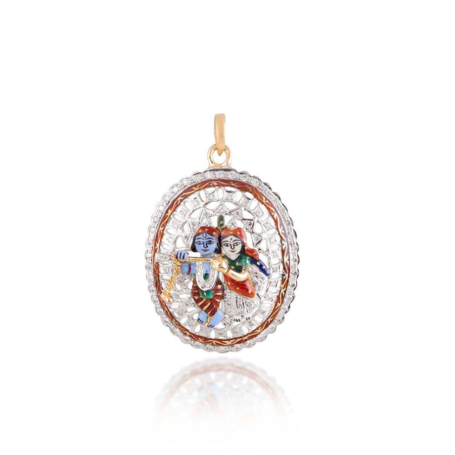 Temple Design Radha Krishna Diamond Enamel Pendant