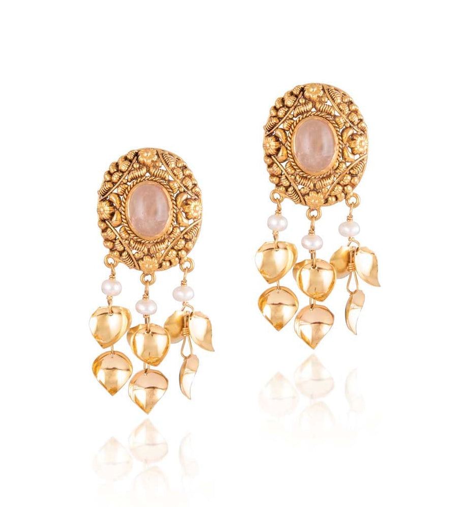 Fancy Antique Patta Style Colorstone Earings With Pearls