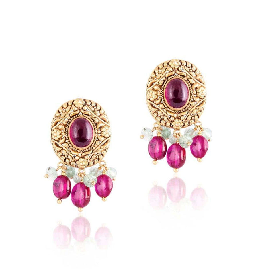 Dazzling Antique Fancy Colorstone Gold Earings