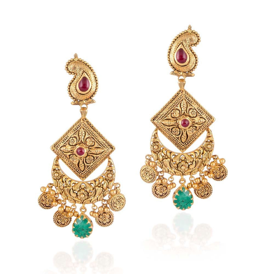 Ethnic Antique Jhumka Style Gold Earings