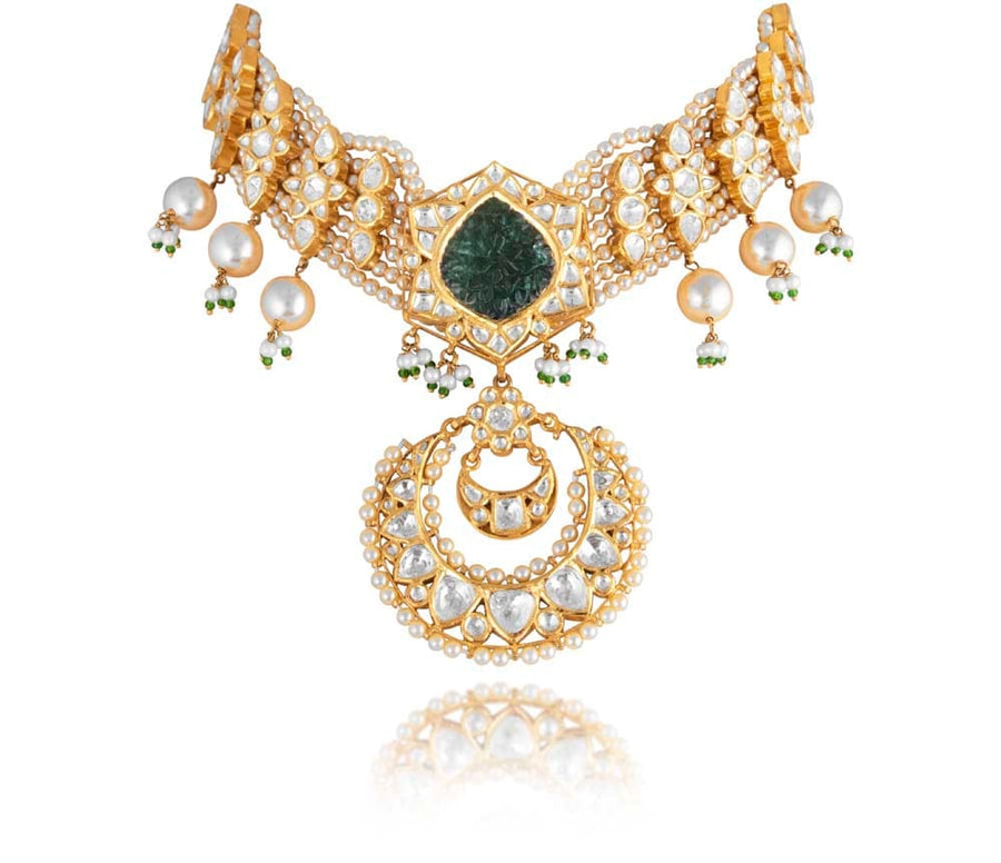 Kundan Jadau Set With Emerald And South Sea Pearls