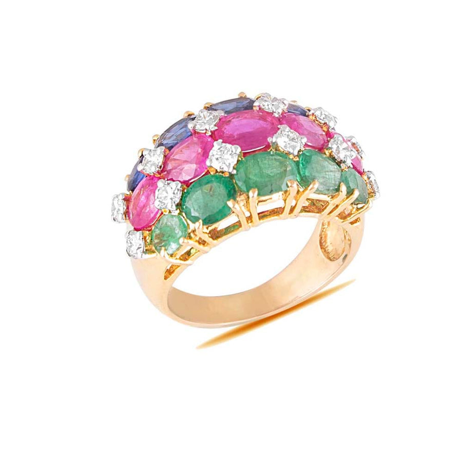 Glorious Ring Studded With Diamond and Three Type Colorstone