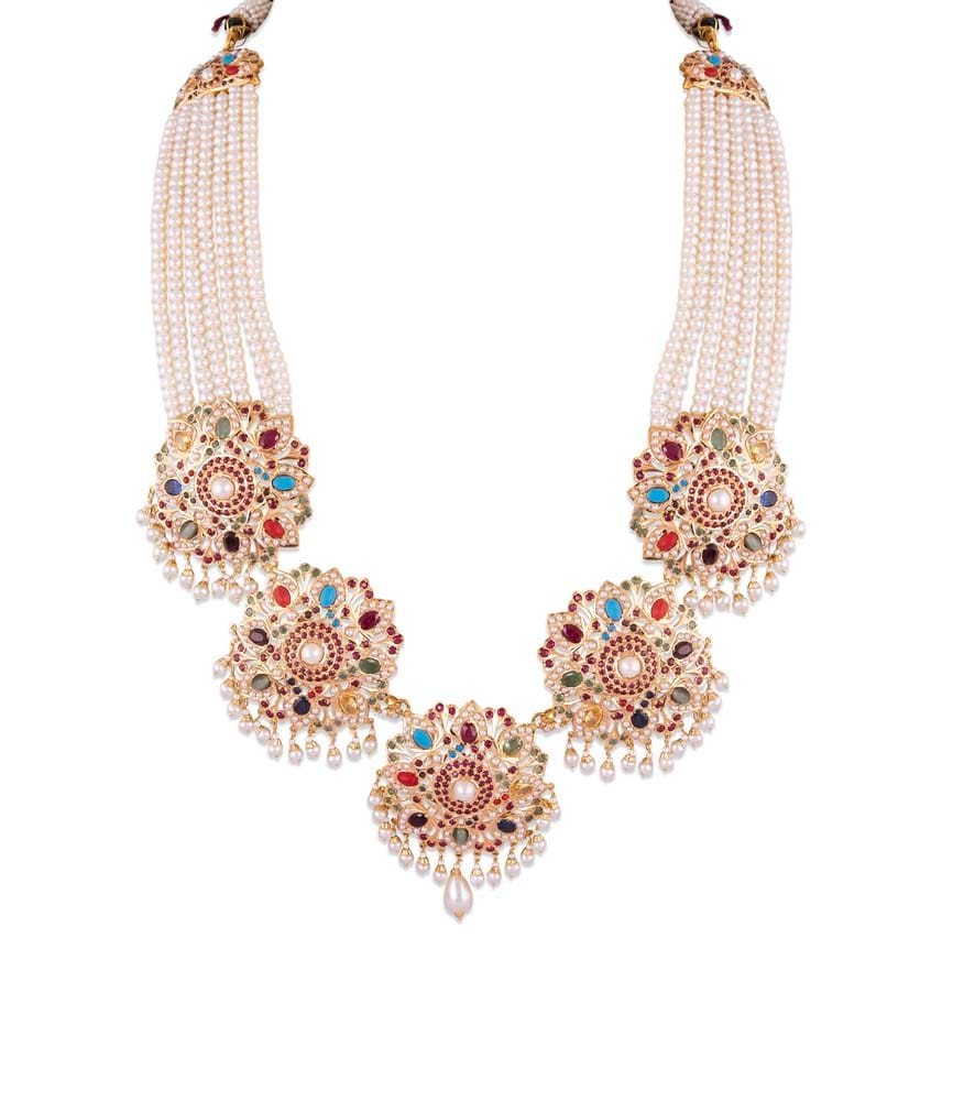 Special Navratan Jadau Long Set With Pearls
