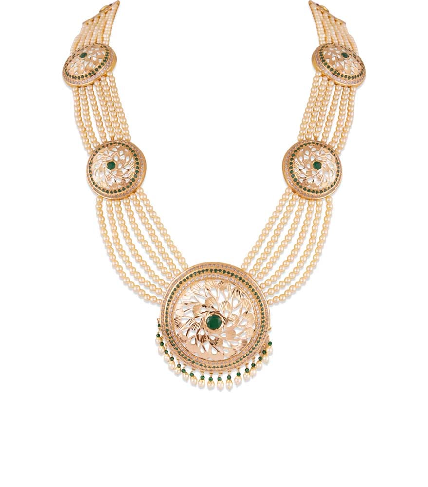 Traditional Navratan Jadau Set With Real Pearls