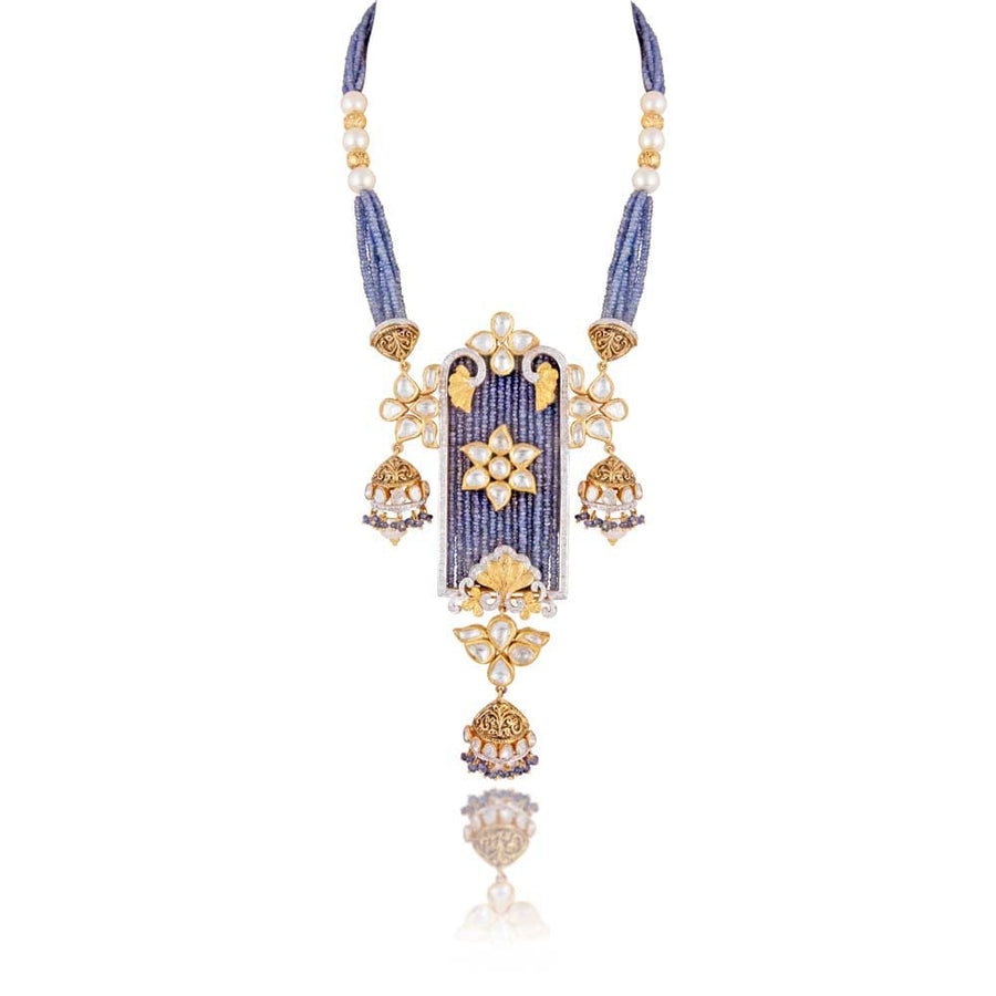 Colorstone Diamond Kundan Pendant Set With Pearls