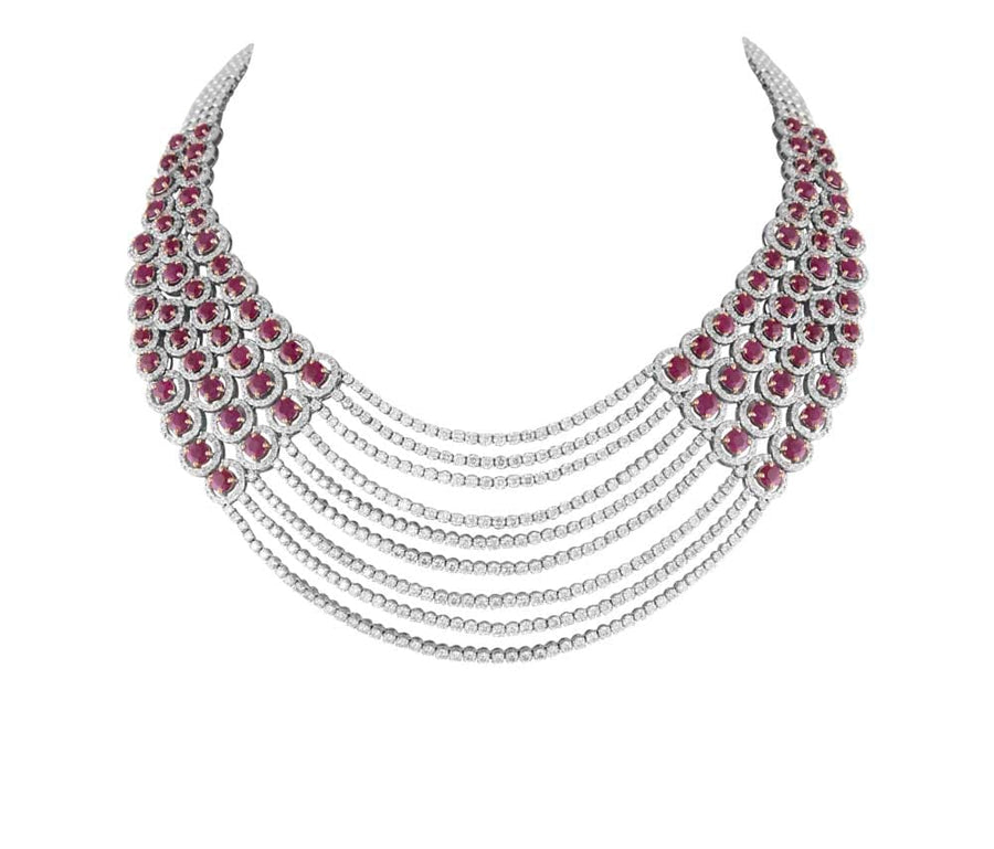 Sleek Diamond Necklace With Ruby