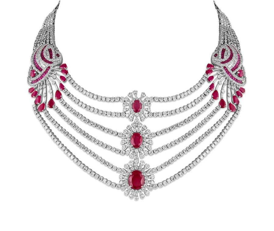 Stylish Diamond Necklace With Ruby